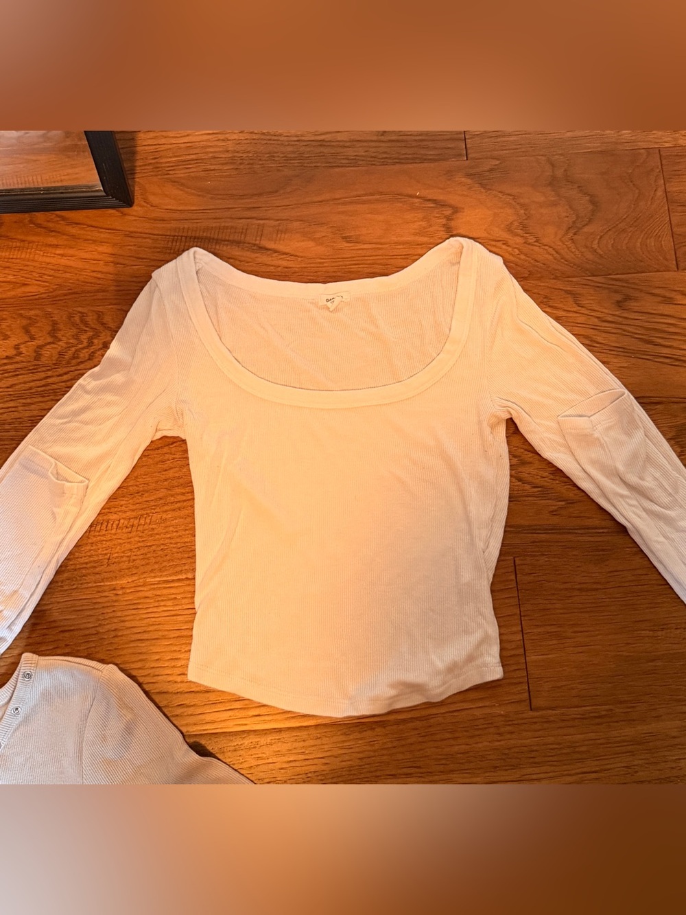 Garage White Scoop Neck Ribbed Long-Sleeve Top